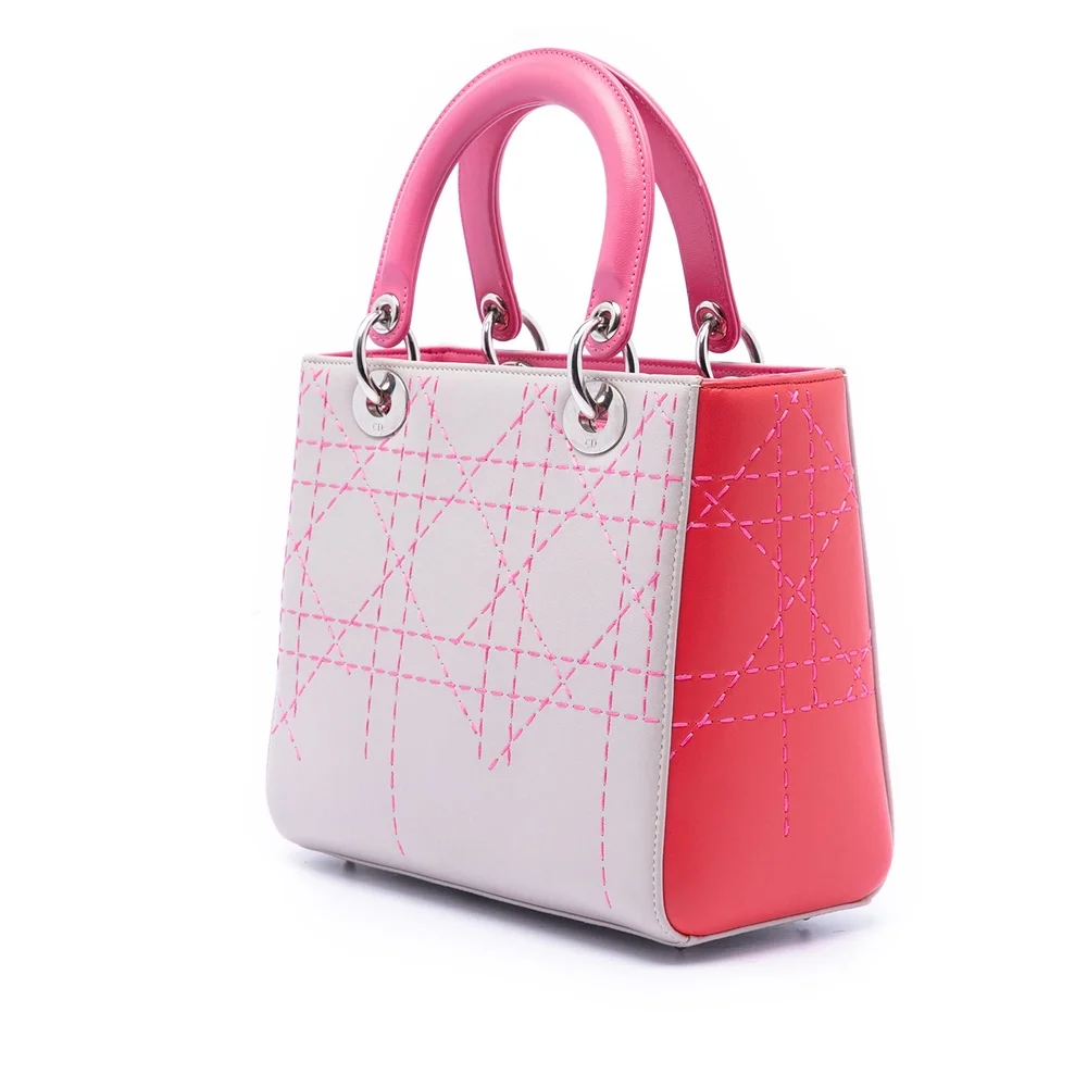 Pre-Loved Dior Medium Tricolor Lambskin Macrocannage Stitched Lady Dior